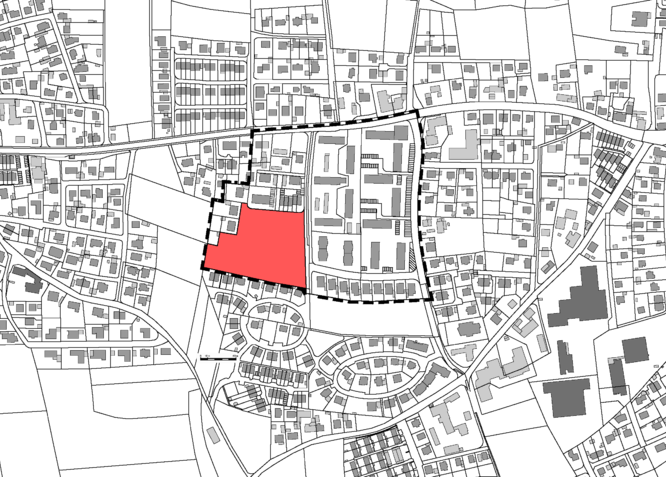  Farbige Fläche beschreibt den Bereich des Bebauungsplans