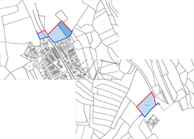 Farbige Fläche beschreibt den Bereich der 6. Teiländerung des Flächennutzungsplanes