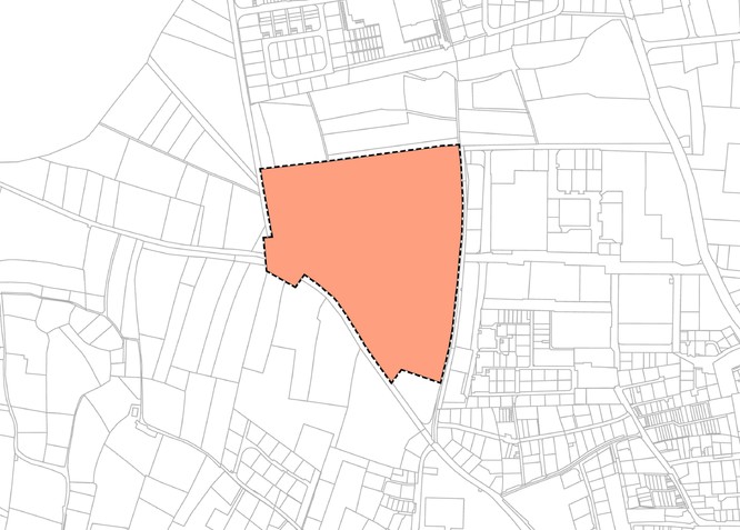  Farbige Fläche beschreibt den Bereich vom Bebauungsplan