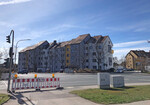 Die Kreuzung Fürther Straße, Hardenberg- und Kreuzwegstraße mit der gesperrten Fußgängerfurth
