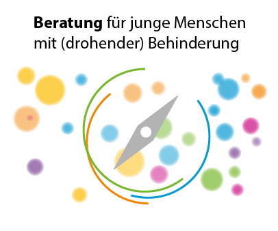 Grafik mit dem Schriftzug Beratung für junge Menschen mit (drohender Behinderung)