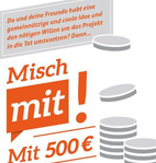 Hier ist die Frontseite des Flyers mit dem Slogan Misch mit! Mit Cash abgebildet.