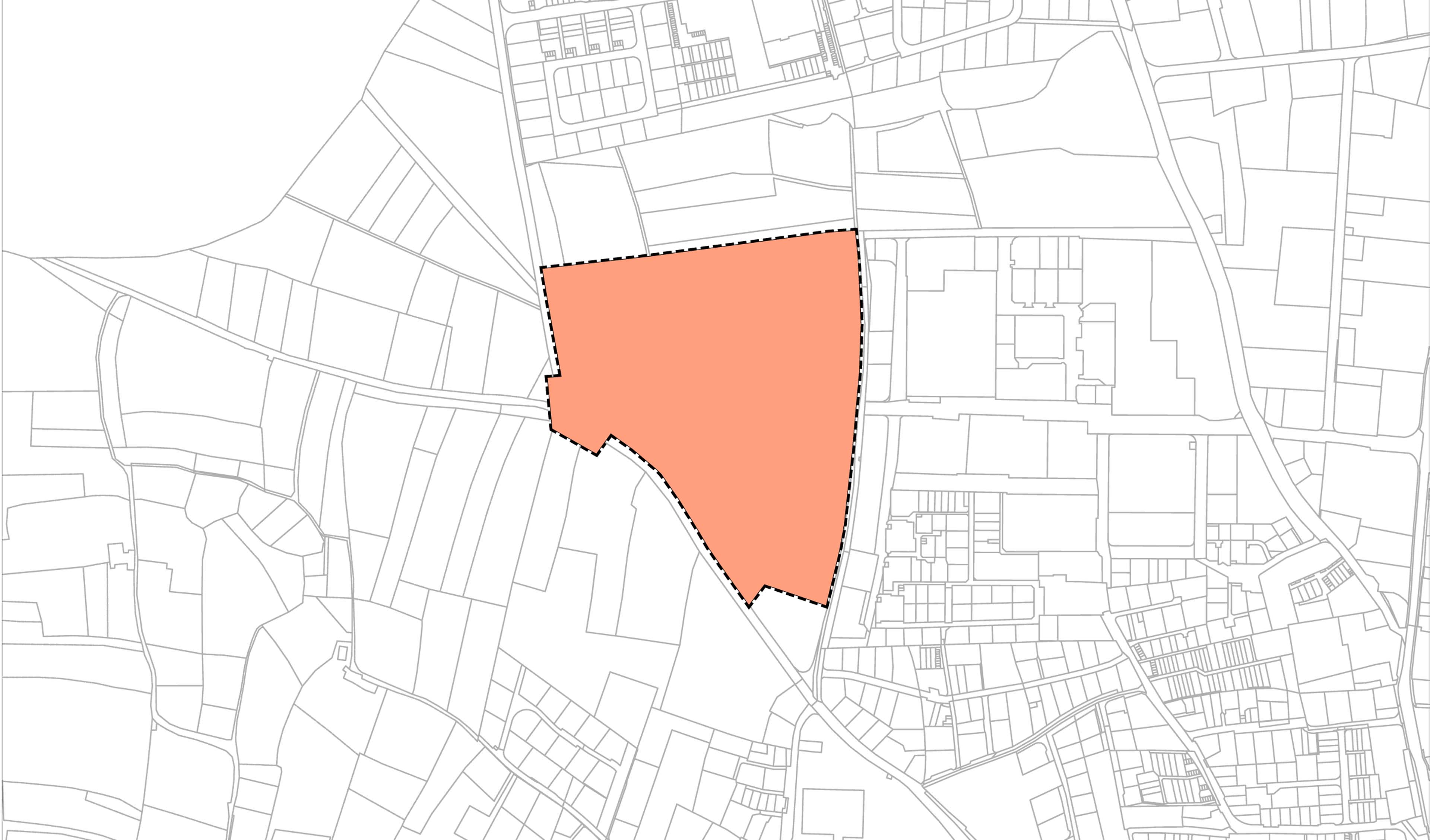  Farbige Fläche beschreibt den Bereich vom Bebauungsplan